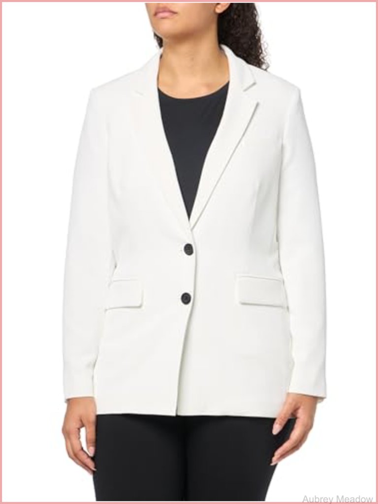 Oversize Suiting Jacket - Notch Collar, Button Front, Polyester Blend